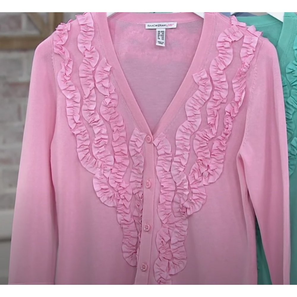 Isaac Mizrahi 3/4 Sleeve V-neck Soutache cardigan Ballet Pink Size X-Small - Picture 3 of 3